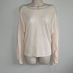 ZARA Knit Blouse Women’s Medium Ivory Nude Boho Semi-sheer Flare Sleeve Hippie